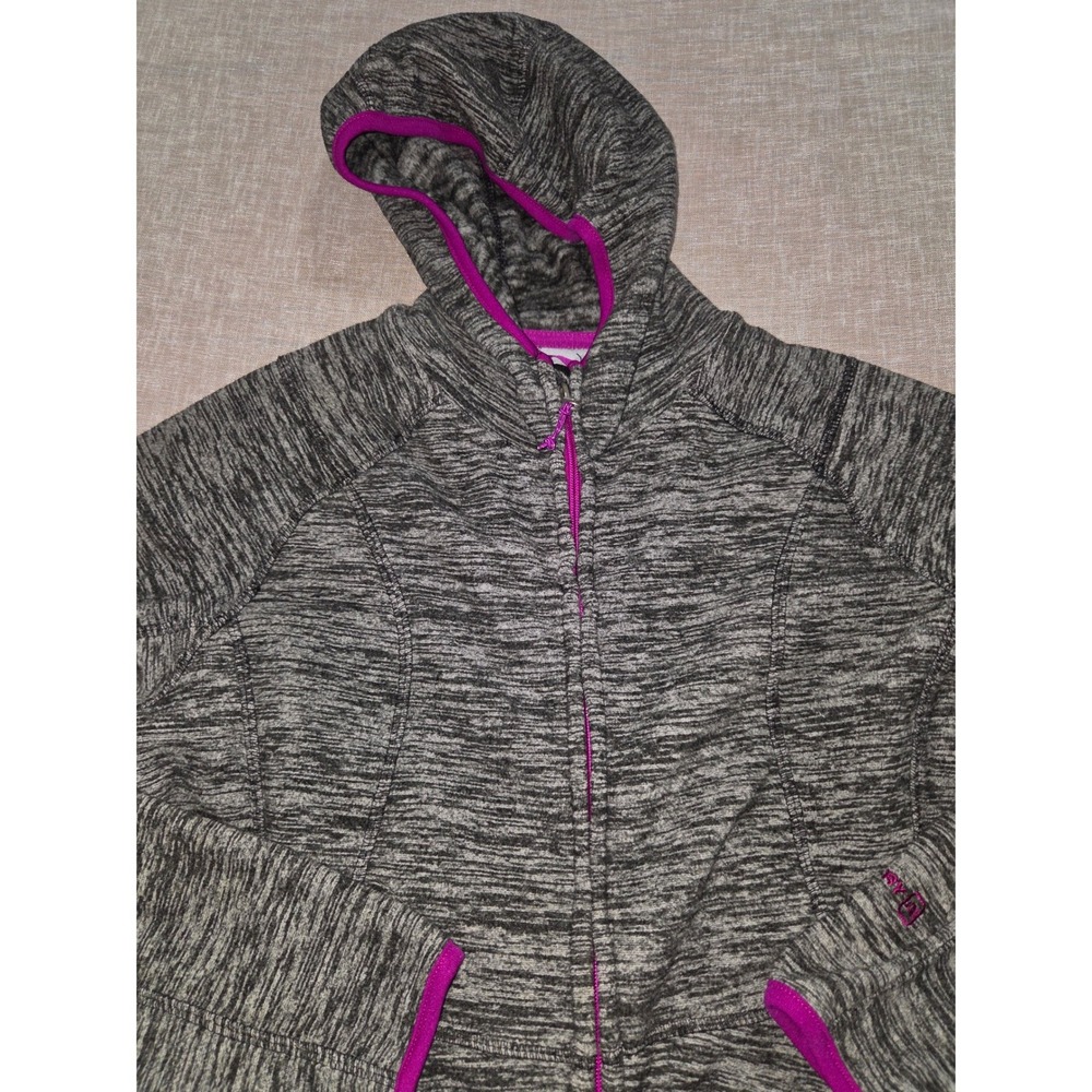 Free Country Womens Gray Space Dye Full Zip Hoodie Magenta Trim Athletic Medium